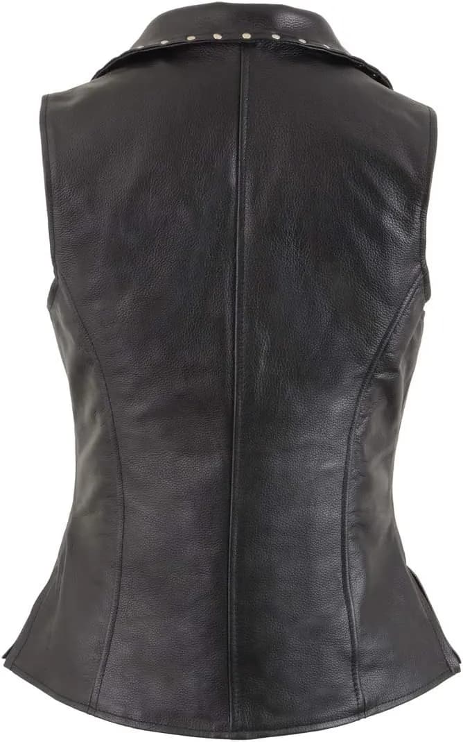 Milwaukee Leather MLL4503 Women's Black V-Neck Leather Classic Motorcycle Rider Vest w/ Riveted Lapel Collar — image 1 of 1