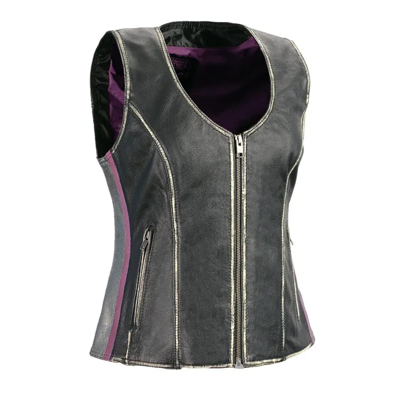 Milwaukee Leather MLL4516 Women's Black and Silver Rub-Off Leather Vest — image 1 of 1