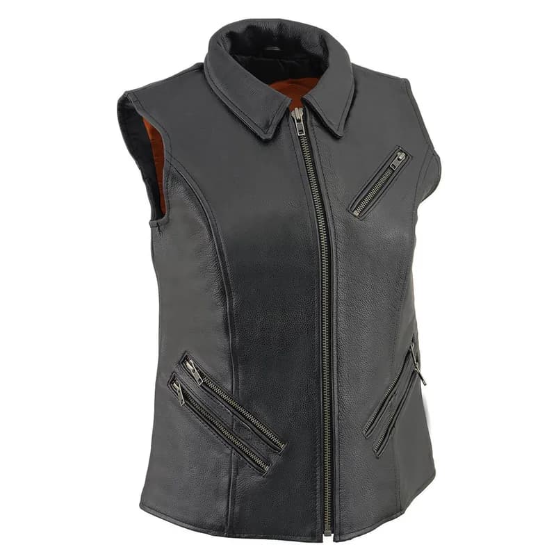 Milwaukee Leather MLL4520 Women’s Black Shirt Collar Motorcycle Rider Vest w/ 4 Front Lower Pockets — image 1 of 1