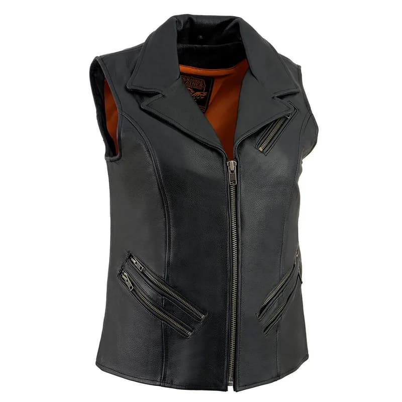 Milwaukee Leather MLL4521 Ladies Black Long Leather Vest with MC Lapel Collar — image 1 of 1