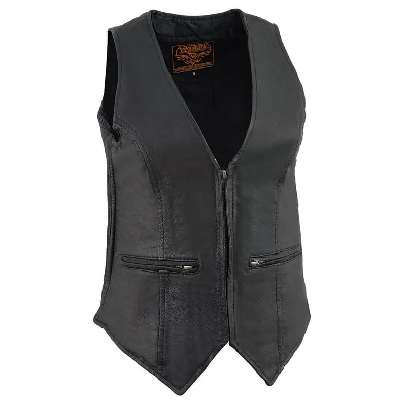 Milwaukee Leather MLL4555 Women's Black Premium Leather Zipper Closure Motorcycle Rider Vest w/ Stretch Side Panel — image 1 of 1