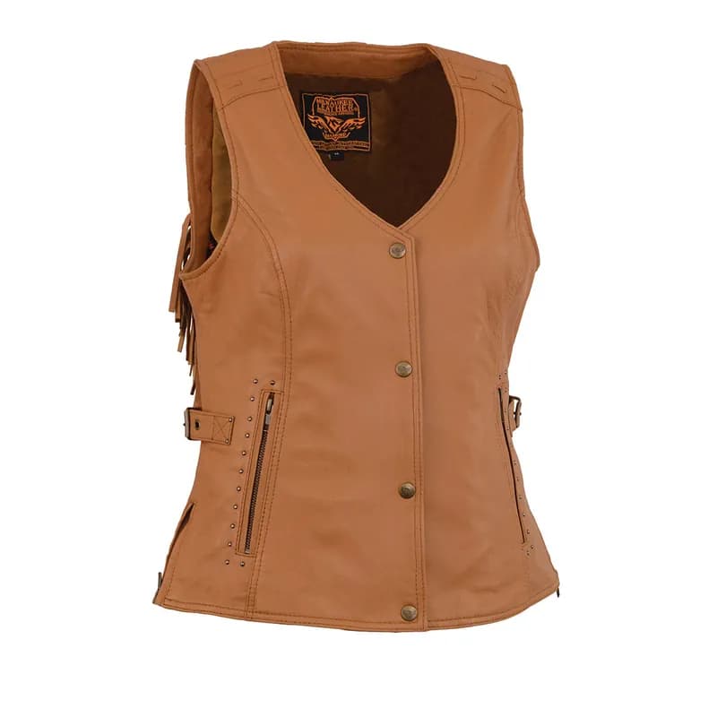 Milwaukee Leather MLL4566 Ladies Fringed Leather Saddle Snap Front Vest — image 1 of 1