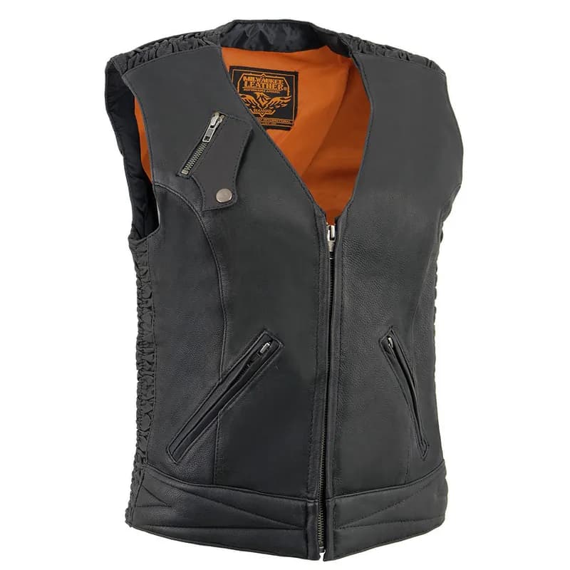 Milwaukee Leather MLL4571 Women's Black Lightweight Motorcycle Leather Vest w/ Crinkled Leather Design — image 1 of 1