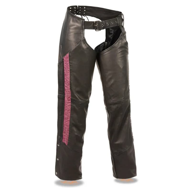 Milwaukee Leather Chaps for Women Black Lightweight Goat Skin- Crinkled Stripes Reflective Motorcycle Chap- MLL6501 — image 1 of 1