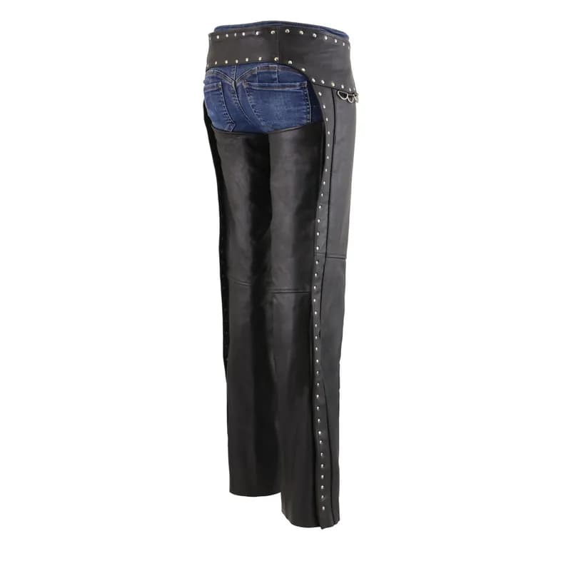 Milwaukee Leather MLL6503 Women's Black Classic Leather Motorcycle Rider Chaps w/ Riveted Design — image 1 of 1