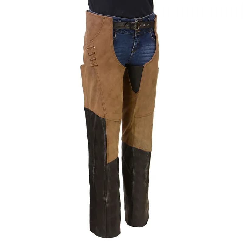 Milwaukee Leather MLL6504 Women's 2-Tone Beige with Black Motorcycle Leather Riding Chaps — image 1 of 1