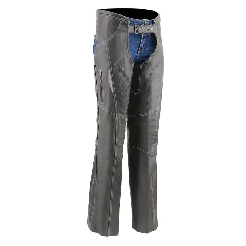 Milwaukee Leather Chaps for Women Black and Grey Premium Skin Laser Cut Accent Stitching Motorcycle Chap - MLL6525 — image 1 of 1