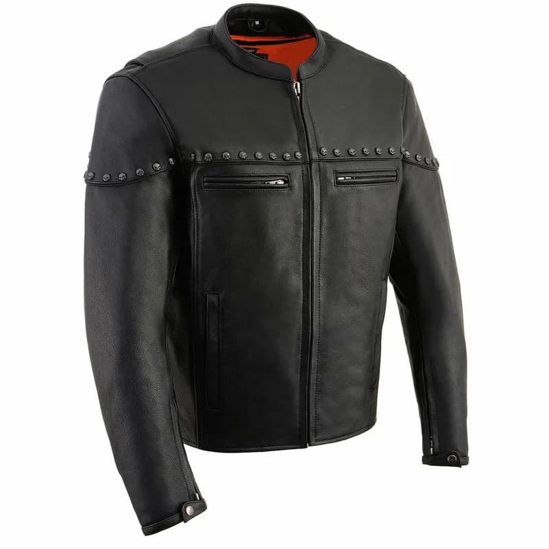 Milwaukee Leather MLM1504 Men's Black ‘The Skelly Racer’ Premium Moto Leather Jacket — image 1 of 1