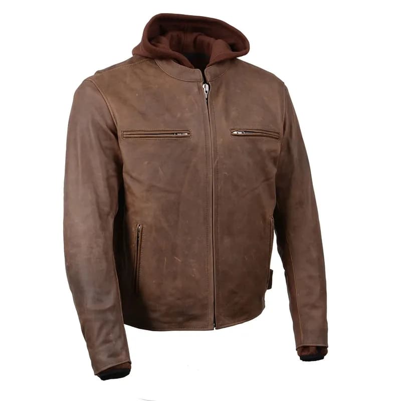 Milwaukee Leather MLM1518 Men's 'Scoundrel' Vintage Crazy Horse Brown Leather Jacket w/ Removable Hoodie — image 1 of 1
