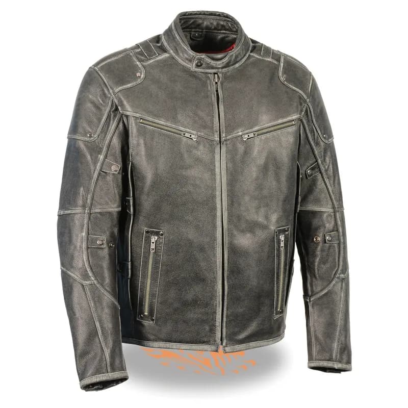 Milwaukee Leather MLM1536 Mens Vintage Distressed Grey Leather Scooter Style Motorcycle Jacket - Reflective Piping — image 1 of 1