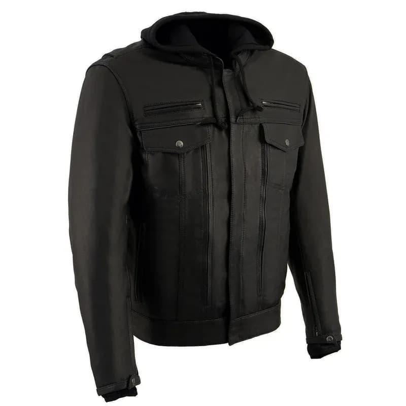 Milwaukee Leather MLM1537 Men's Black Leather ‘Utility Pocket’ Vented Jacket with Removable Hoodie — image 1 of 1