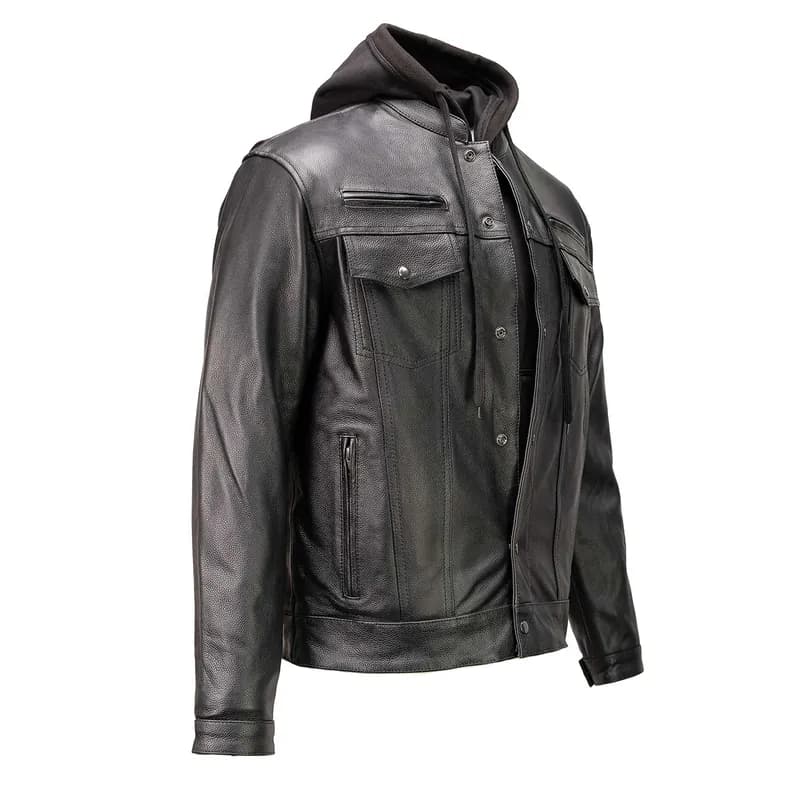 Milwaukee Leather MLM1614 Men’s Black Premium Leather Shirt Style Jacket w/ Removable Hoodie — image 1 of 1