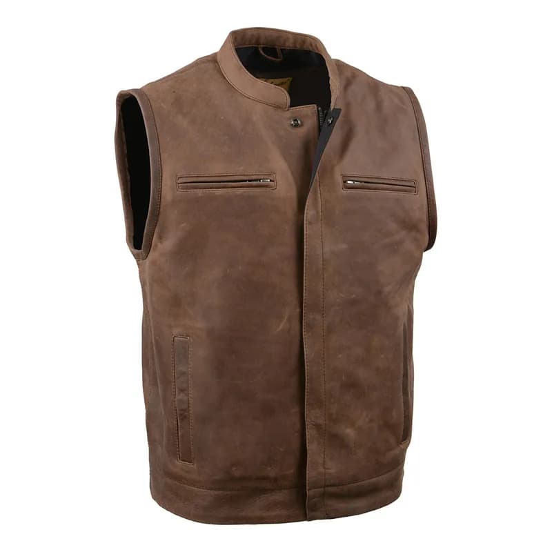 Milwaukee Leather MLM3519 Men's “Gambler” Crazy Horse Brown Vintage Leather Vest - Club Style Motorcycle Rider Vest — image 1 of 1
