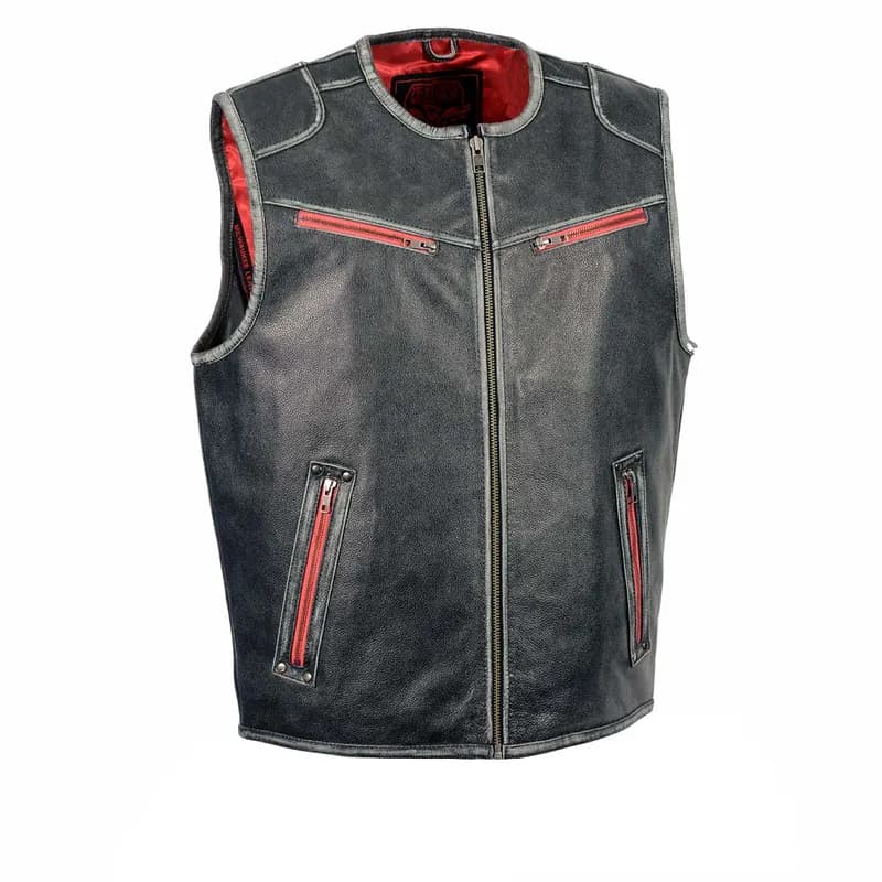 Milwaukee Leather MLM3535 Men's Vintage Grey Motorcycle Leather Vest with Zipper Color Accent — image 1 of 1