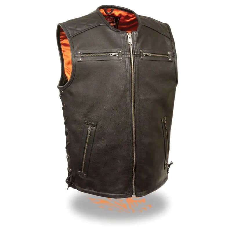 Milwaukee Leather MLM3551 Men's Black Zipper Front Full Side Lace Leather Vest — image 1 of 1