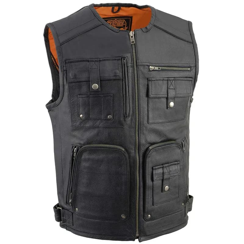 Milwaukee Leather MLM3580 Men's Black ‘Super Utility-Multi Pocket Vest’ Motorcycle Biker Leather Vest — image 1 of 1