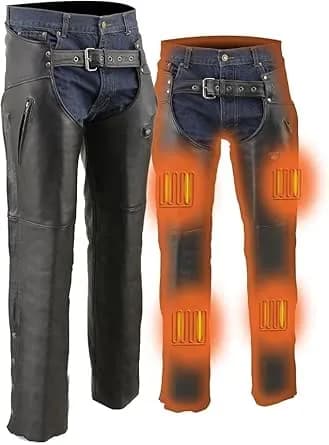 Milwaukee Leather MLM5513 Men's Black 'Heated' Motorcycle Leather Winter Chaps with Zippered Thigh Pockets — image 1 of 1