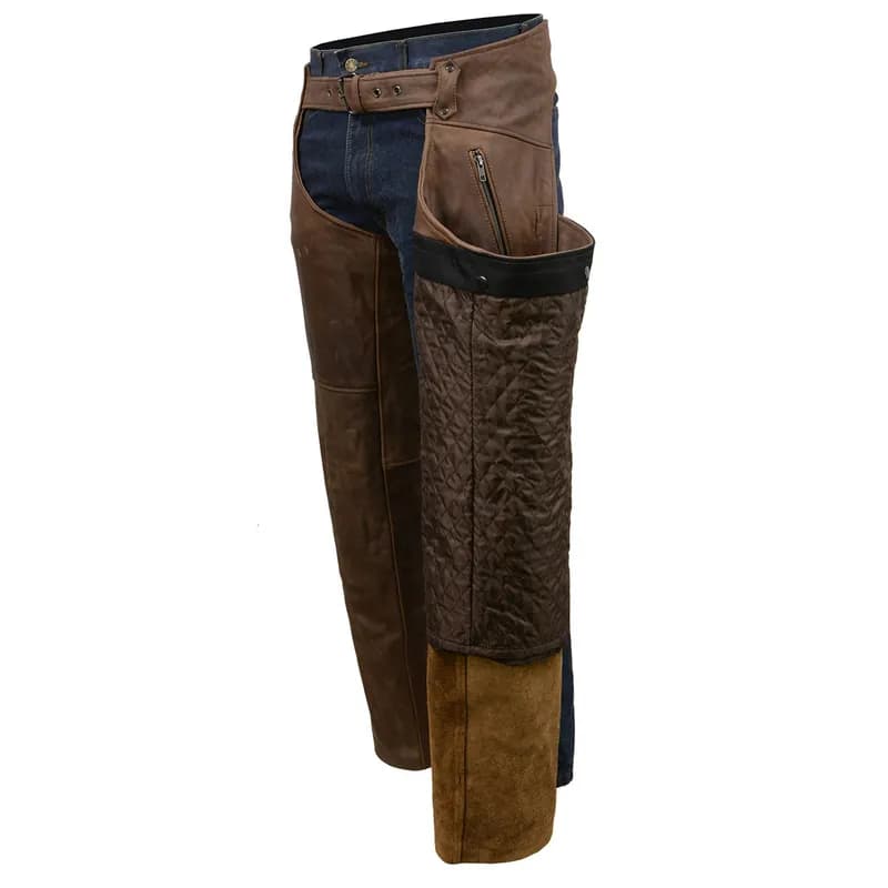 Milwaukee Leather Chaps for Men's Vintage Crazy Horse Brown Leather- Snap Out Thermal Lined Motorcycle Chap MLM5518 — image 1 of 1