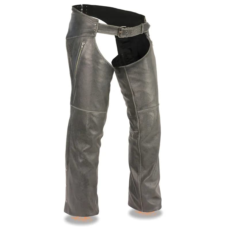 Milwaukee Leather Chaps for Men's Vintage Grey Slate Leather - Deep Zipped Thigh Pockets Motorcycle Chap - MLM5536 — image 1 of 1