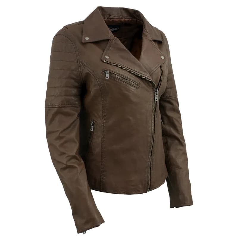 Milwaukee Leather Brown Vintage Motorcycle Inspired Vegan Tan Fashion Leather Jacket for Women SFL2812 — image 1 of 1
