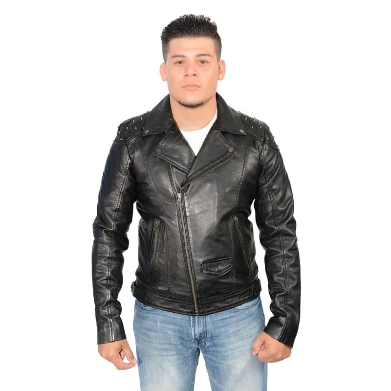 Milwaukee Leather Men's Studded Black Leather Fashion Motorcycle Style Jacket SFM1825 — image 1 of 1