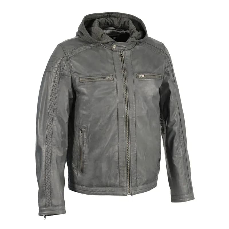Milwaukee Leather Men's Anthracite Fashion Casual Leather Jacket w/ Removable Hoodie SFM1845 — image 1 of 1