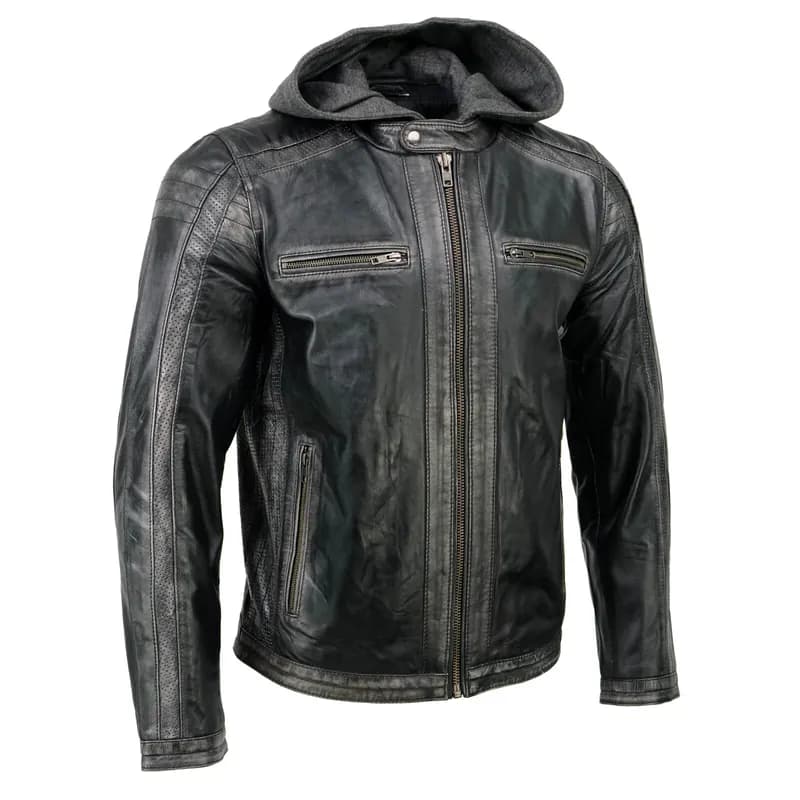 Milwaukee Leather Men's Black Fashion Casual Leather Jacket with Removable Hoodie SFM1845 — image 1 of 1