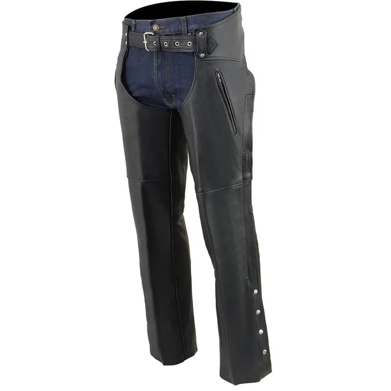 Milwaukee Leather Chaps for Men's Black Prime Leather Zipped Thigh Pocket-Mesh Lined Motorcycle Rider Chap-SH1190 — image 1 of 1