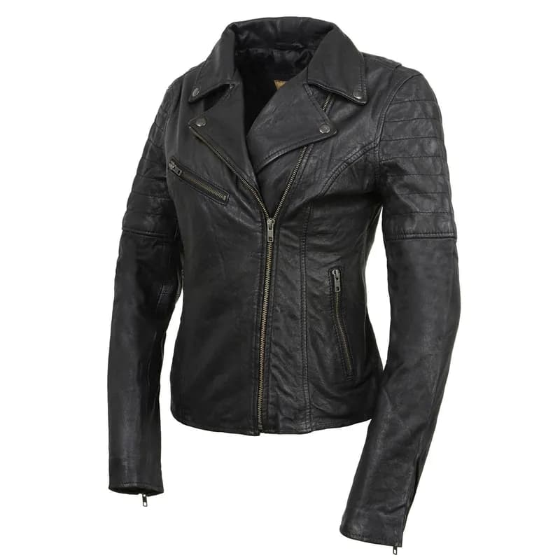 Milwaukee Leather Black Vintage Motorcycle Inspired Vegan Tan Fashion Leather Jacket for Women SFL2812 — image 1 of 1