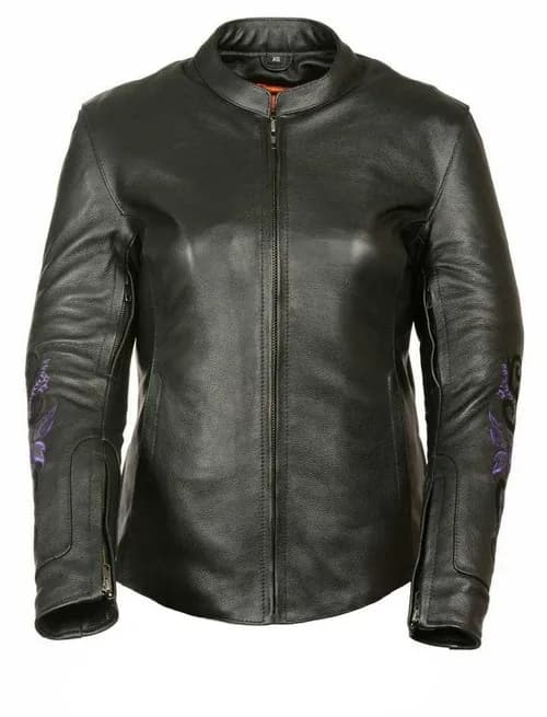 Milwaukee Leather ML2071 Women's Black Leather Jacket with Turquoise Butterfly Design — image 1 of 1
