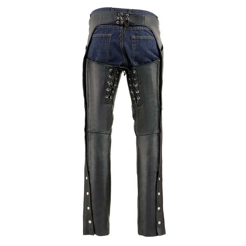 Milwaukee Leather Chaps for Women Black Premium Skin - Deep Hip Pockets Back Thigh Laces Motorcycle Chap - SH1173 — image 1 of 1