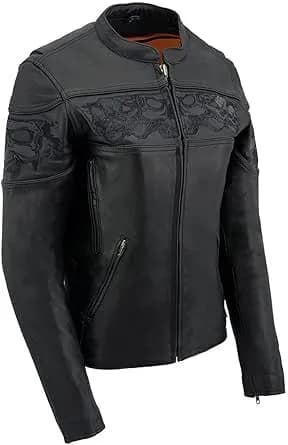 Milwaukee Leather MLL2540 Women's Crossover Black Leather Scooter Jacket w/ Reflective Skull Graphic — image 1 of 1