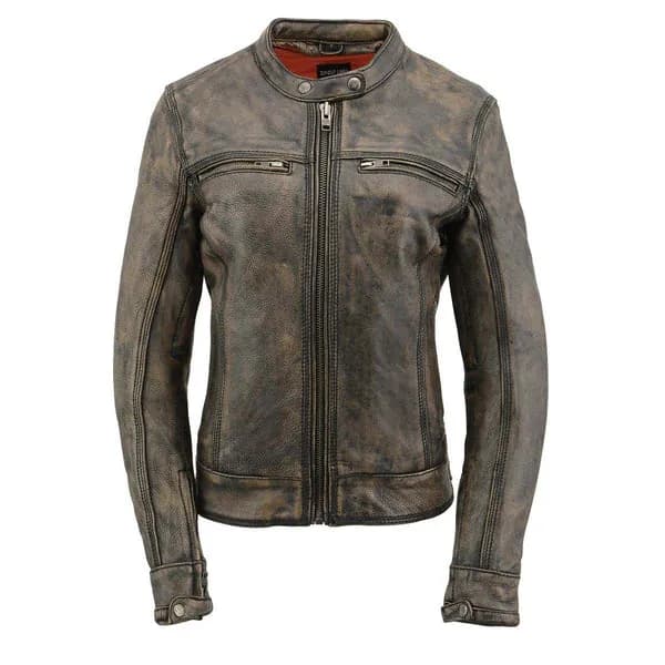 Milwaukee Leather MLL2550 Women's Scooter Distressed Brown Leather Vented Motorcycle Jacket — image 1 of 1