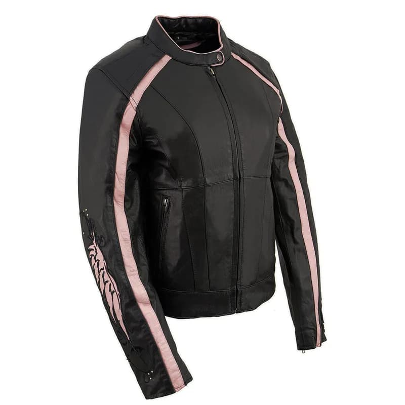 Milwaukee Leather ML1952 Women's Black and Pink Embroidered and Stud Design Scooter Jacket — image 1 of 1