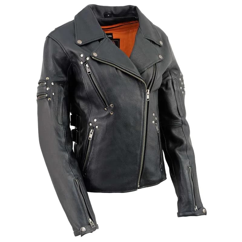 Milwaukee Leather MLL2585 Women's Black Premium Leather Motorcycle Rider Jacket with Rivets — image 1 of 1