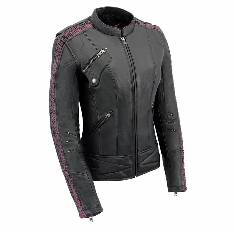 Milwaukee Leather MLL2570 Women's 'Phoenix Embroidered' Black and Purple Motorcycle Leather Jacket — image 1 of 1