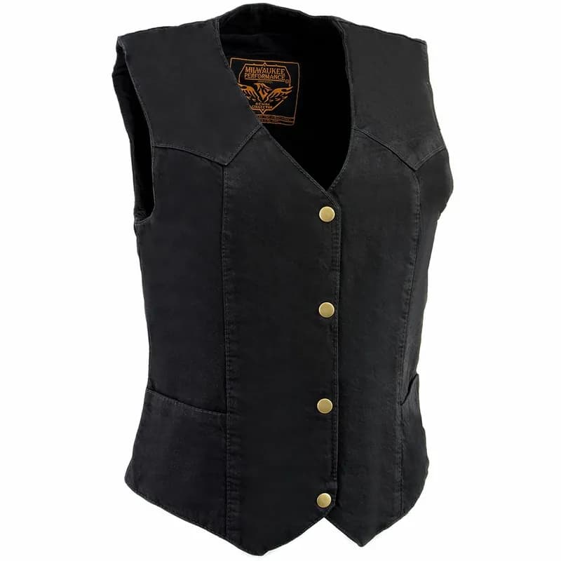 Milwaukee Leather MDL4000 Women's Black Denim 4-Snap Button Closure Motorcycle Rider Vest — image 1 of 1