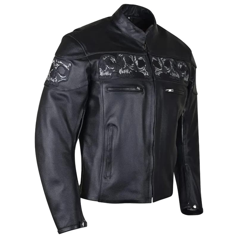 Motorcycle Apparel BOS11514 Men’s Black Reflective Skull Premium Cowhide Leather — image 1 of 1
