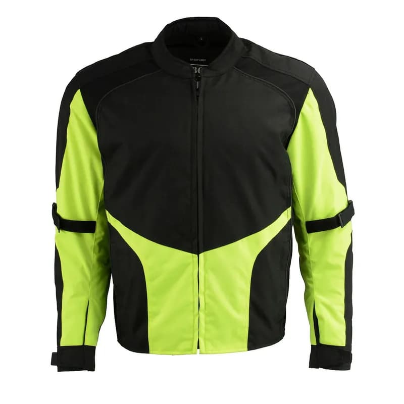 Motorcycle Apparel BOS11706 Men's Black/Hi-Vis Green Nylon Motorcycle Racer Jacket — image 1 of 1