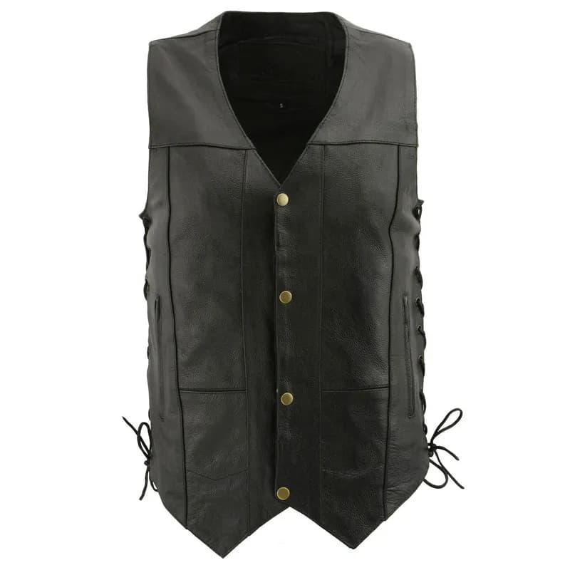 Motorcycle Apparel BOS13508 Men's Black Side Lace Leather Vest with Quick Draw Pocket — image 1 of 1