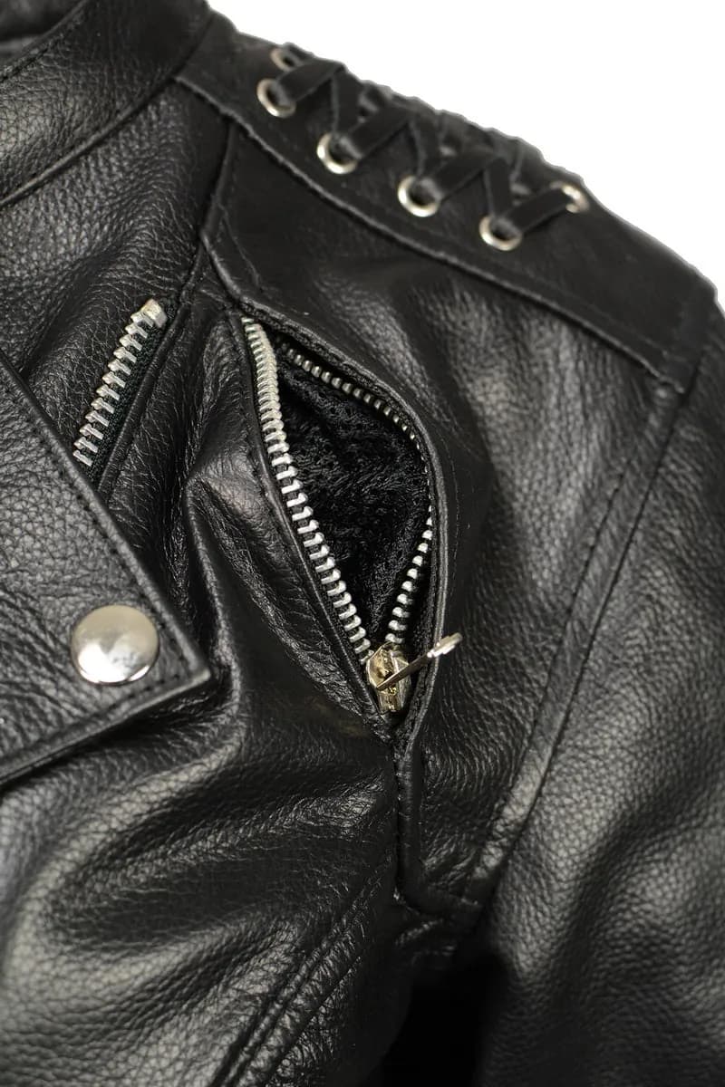 Motorcycle Apparel BOS22503 Women's Black Armored Motorcycle Leather Jacket with — image 1 of 1