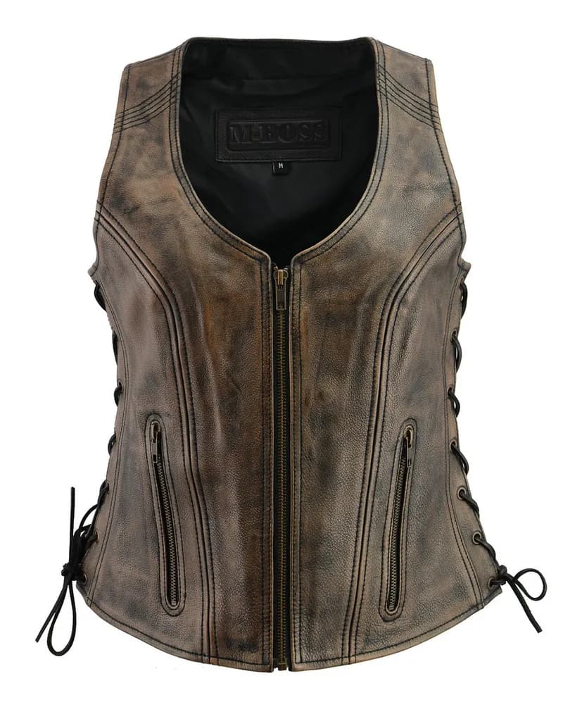 Motorcycle Apparel BOS24501 Women's Black and Beige Leather Plain Side Motorcycle — image 1 of 1