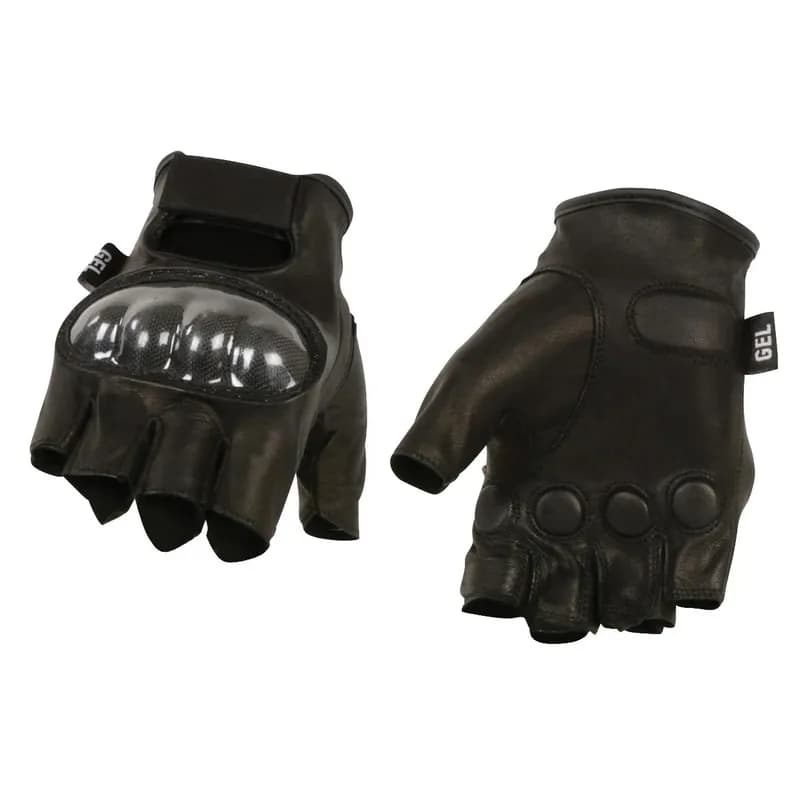 Motorcycle Apparel BOS37561 Men's Black Leather Fingerless Gloves with Hard Knuckles — image 1 of 1