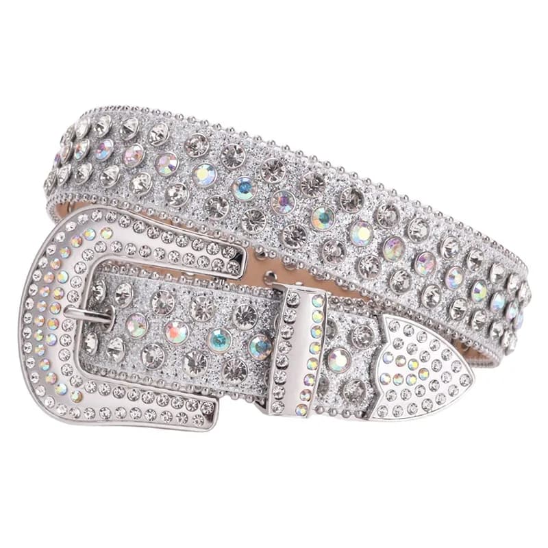 Round Rhinestone Oval Leather Belt — image 1 of 1