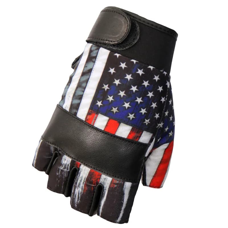 Uni-Sex Black 'Heartbeat USA Flag' Fingerless Leather Gloves — image 1 of 1