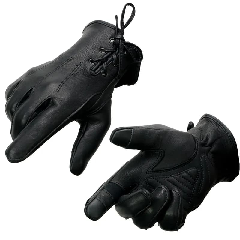 Women's Black Deerskin Laced Wrist Motorcycle Gloves w/ Gel Palm and i-Touch Screen — image 1 of 1