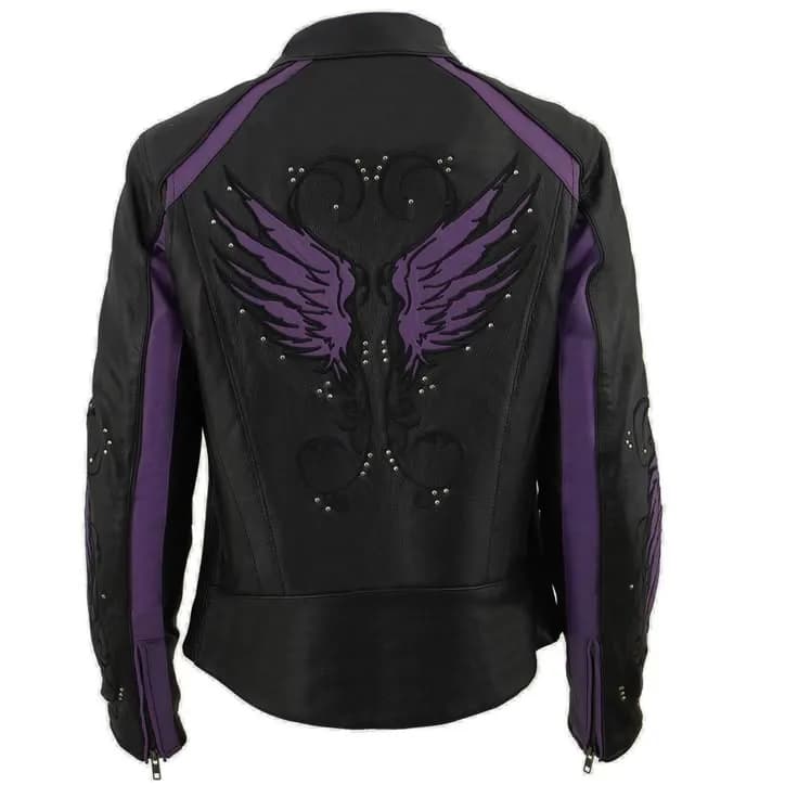 Women's Black 'Embroidered Wing and Stud Design' Leather Scooter Jacket — image 1 of 1