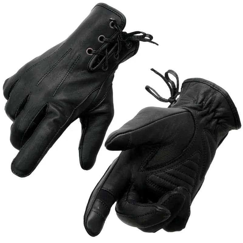 Women's Black Leather ’I - Touchscreen Compatible’ Laced Wrist Motorcycle Hand — image 1 of 1