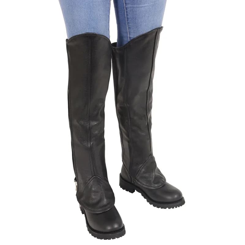 Women's Black Leather Knee High Half Chaps with Zipper Entry — image 1 of 1