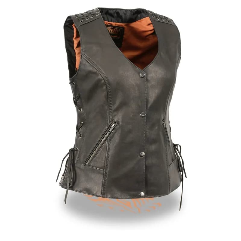 Women's Black Leather Lightweight Lace to Lace Lower Zip Expansion Motorcycle Rider — image 1 of 1